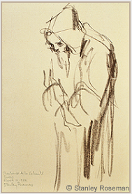 Drawing by Stanley Roseman, "A Carthusian Monk at Vigils," Chartreuse de la Valsainte, Switzerland, 1982, chalk on paper, Muse Ingres, Montauban.  Stanley Roseman