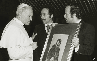 Pope Saint John Paul II receiving Stanley Roseman (center) and Ronald Davis at the Vatican, 1979.